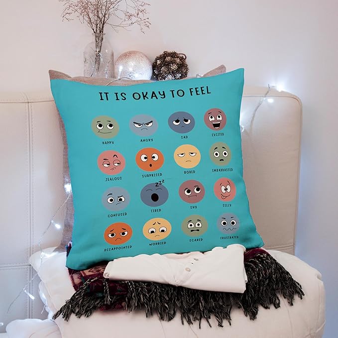 Nogrit Counseling Office Must Haves Pink Pillow Cover, Calming Corner, Mental Health Pillowcase Decor for Home Kids,Mental Health Counselor Gifts, Calming Corner Pillow Covers 18x18 Cyan