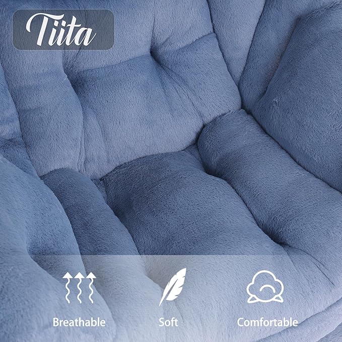 Tiita Lazy Chair with Ottoman, Blue Chairs Modern Large Accent Lounge Armchair, Comfy Leisure Sofa Reading Chair with Footrest for Bedroom, Living Room, Dorm Rooms, Garden, Plush Light Blue