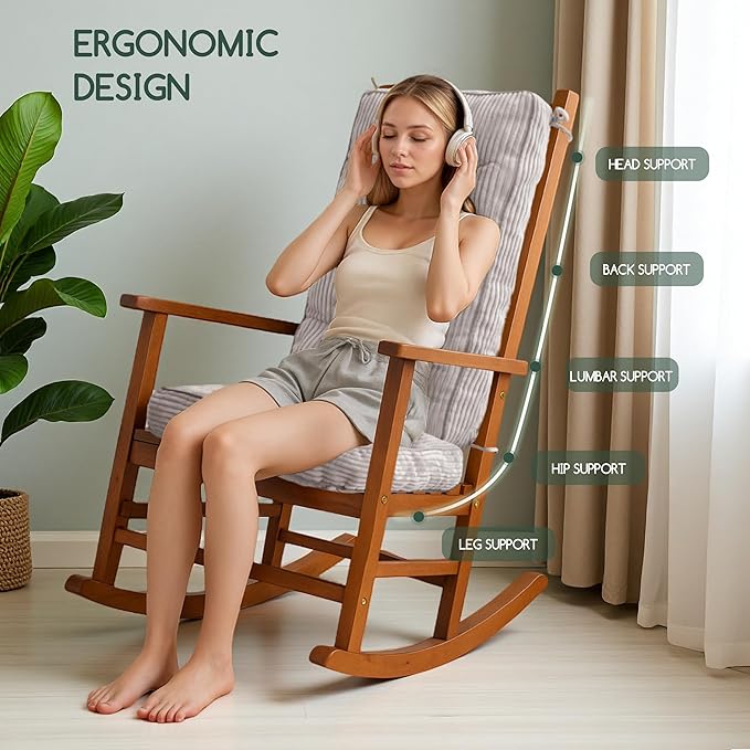 HIGOGOGO Rocking Chair Cushion with Corduroy Cover (Without Chair), 46 x 18 Inch Supportive Cushion, Overstuffed Chair Cushion,Grey