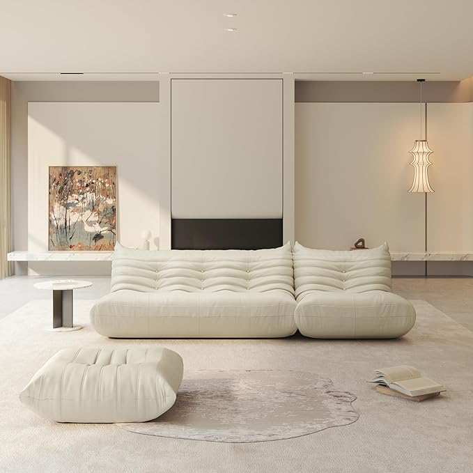Fireside Chair Lazy Floor Sofa Set, Cozy Memory Foam Bean Bag Chairs, Faux Leather Giant Bean Bag Chair Sofa, Armless Foam Couch Lounger Tatami Recliner for Living Room Bedroom Dorm Office