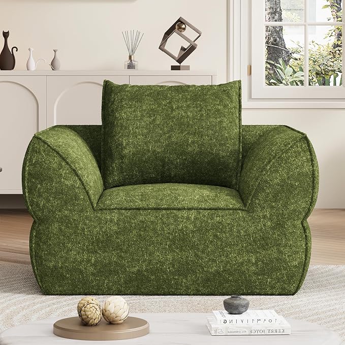 42.5" Single Cloud Sofa, Boneless Couch for Small Spaces, Modern Comfortable Upholstery Sofas with Pillows for Living Room, Apartment, Dorm, Office, Removable Cover, No Assembly Required, Algae Green