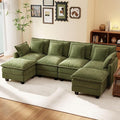 Ihanherry 106" U-Shaped Modern Sofa Modular Sectional Cloud Couch 6-Seat Chenille Seat Sofa with Ottoman for Living Room, Bedroom and Apartment, Green