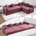 L Shape Convertible Sofa Bed with Cylindrical Pillow and Storage Pocket, Convertible Sofa Couch Bed with Support Frame for Living Room Bedroom Children Room-Red