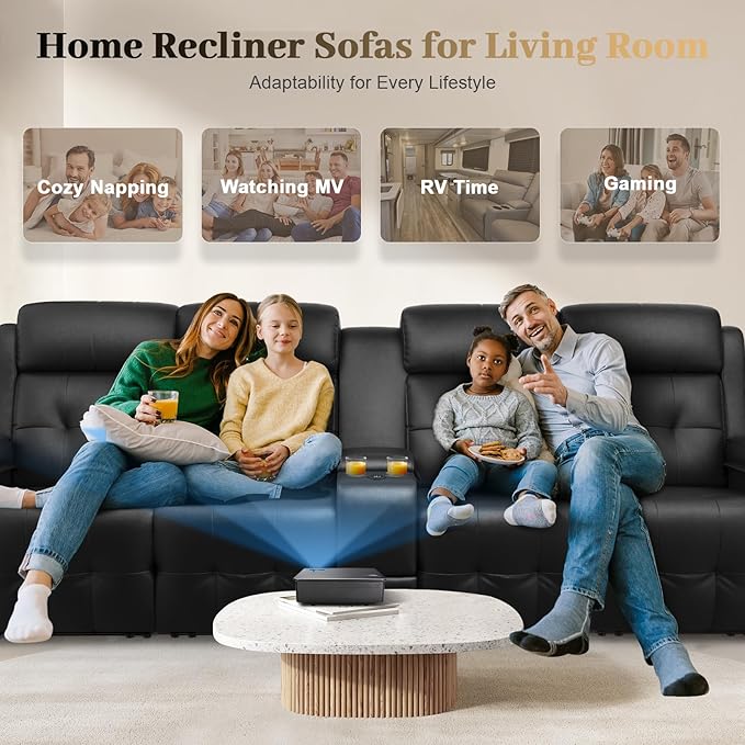 Aotolo Recliner Sofa, Massage Reclining Sofa 4 Seater Sets Heavy Weight Capacity, RV Loveseat Couch Clearance with Console, USB, Type C Port, Storage, Cup Holders, Wall Hugger Chair for Living Room