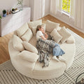 78-inch Oversized Round Chaise Lounge Chair Indoor, Convertible Folding Sofa Bed w/ 10 Pillows, Fluffy Corduroy Boneless Compressed Memory Foam Couch for Living Room, Bedroom (Beige, Left & Right)