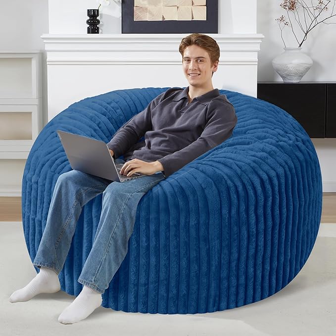Homguava 4 FT Bean Bag Chair,4' Big Bean Bag,Large Bean Bag Chairs for Adults with Memory Foam Filled,Comfy Beanbag Chairs Soft Bean Bag Sofa with Dutch Corded Plush Cover-Blue