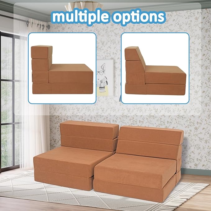 Folding Sofa Bed with Backrest 4 in 1 Convertible Sleeper Chair Memory Foam Fold Out Chair Bed Foldable Mattress Portable Floor Futon Sofa Couch for Living Room/Dorm/Guest Room/Home Office