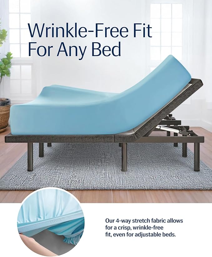 REST® Evercool®+ Fitted Sheet, CaliKing Size, Light Blue, 15" Deep (up to 18’’), Breathable Bedding for Hot Sleeper and Night Sweats, Bed Sheet with Ionic+ Self-Cleaning Silver Yarn for Sensitive Skin