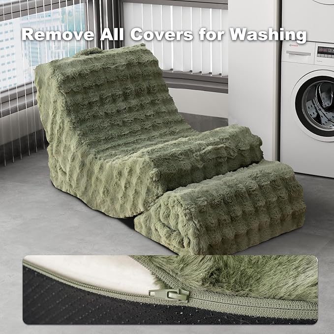 Gaint Bean Bag Chairs for Adults, Beanbag Lounge Filled with Memory Foam, Adjustable Angle, Velvet Fabric, with Detachable Footrest for Bedroom, Living Room and Nursery(Green)