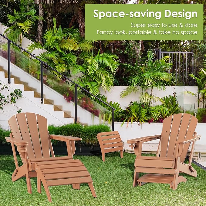 GREENVINES Adirondack-Ottoman | Set of 2 | HDPE Plastic | Outdoor Footrest | All Weather | Foot Stool | Foot Rest | Teak | for Adirondack Chair | for Patio Backyard Pool