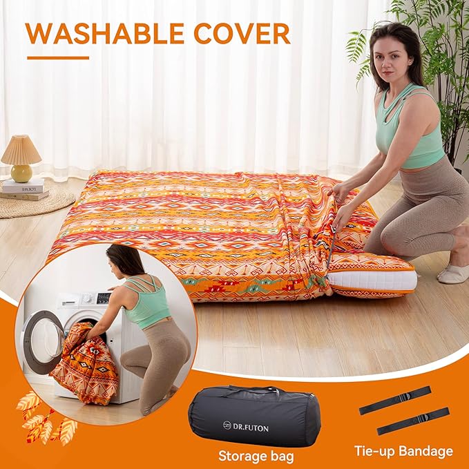 Dr.Futon Japanese Floor Futon Mattress Extra Thick Folding Roll Up Bed Topper Mat for Guest,Lounger and Tavel