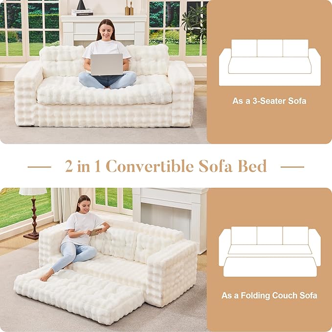 Hobestluk 3-Seater Sofa Boneless Couch with Tufted Button Design 2 in 1 Comfy Cloud Couch Oversized Sofa for Living Room Bedroom Apartment or Office (White, 3 Seater)