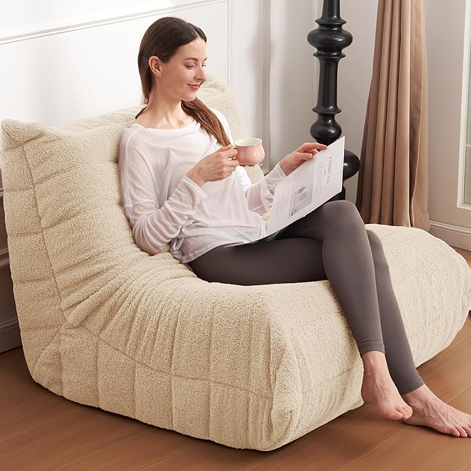 Bean Bag Chair Big Sofa Beanbag Chair for Adults Fireside Chair Bean Bag Lounger with Memory Foam Filled for Home,Apartment or Gaming Venue(Khaki Teddy)