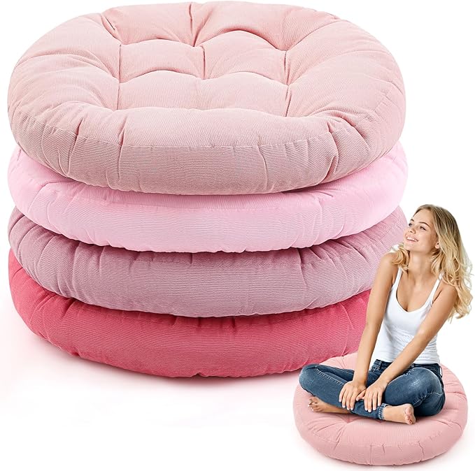 Jerify Floor Pillow Cushions 22 x 22 Inch Round Square Large Meditation Floor Pillow for Classroom Adult Meditation Picnic Party Cushion for Seating Gift Christmas(Round,Pink,4 Pcs)
