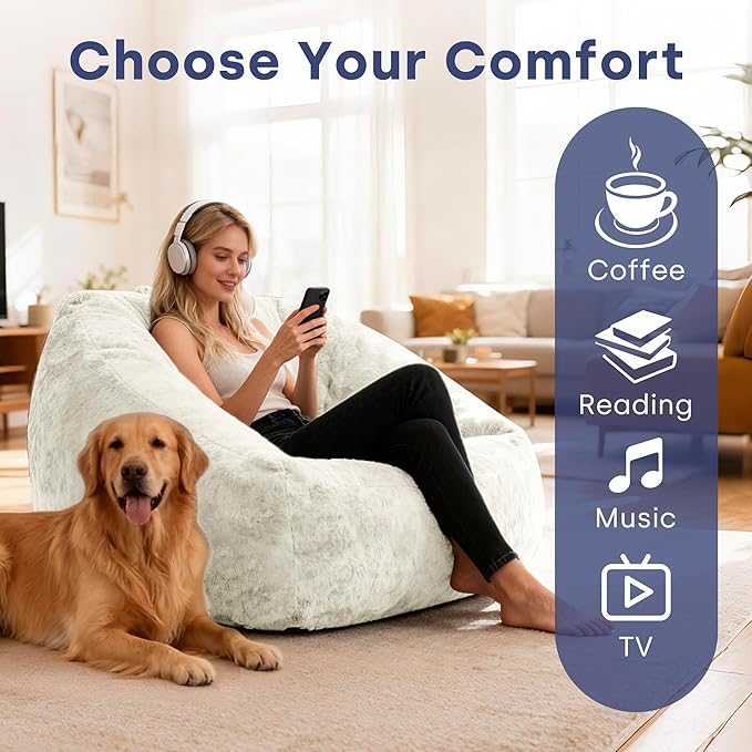 SUNBURY 47.2" L-Shaped Bean Bag Chair with Arms, Memory Foam Filled Lazy Sofa with Portable Handle & Side Pocket, Plush Floor Chair for Adults, Game Room, Bedroom, Living Room (Blue)