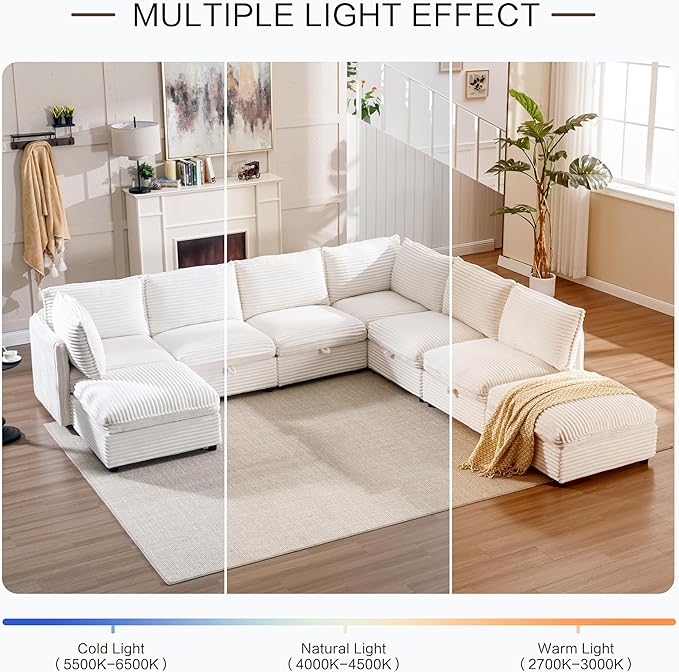 FIRLZY Oversized Modular 8 Seater Sofa with Removable Covers and Storage, Convertible U, L-Shaped and Sleeper Sectional, Modern Corduroy Couches with Ottoman Chaise for Living Room, Gray