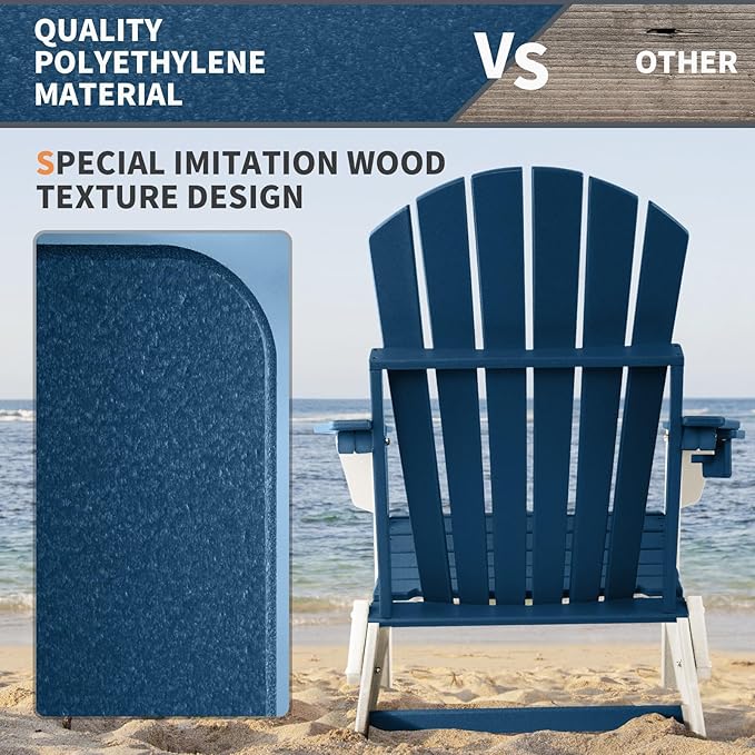 FUNBERRY Folding Adirondack Chair Set of 6, All Weather HDPE Fire Pit Chairs with Cup Holder for Outdoor