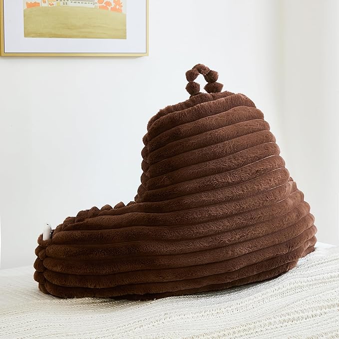 WERDIM Reading Pillow for Sitting in Bed, Faux Fur Back Pillow for Rest, Bed Chair Pillow with Arms and Pockets(XLarge, Coffee)