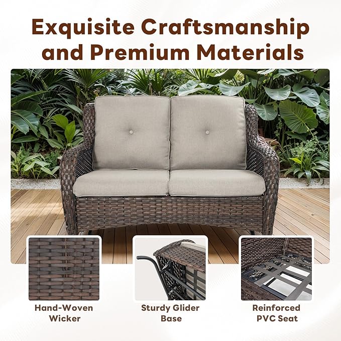 Belord 4 Piece Patio Furniture Set with Fire Pit Table - 41inch 50000 BTU Propane Fire Pit Table with High Back Loveseat Glider Chair and 2 Swivel Rocker Chair for Casual Gathering