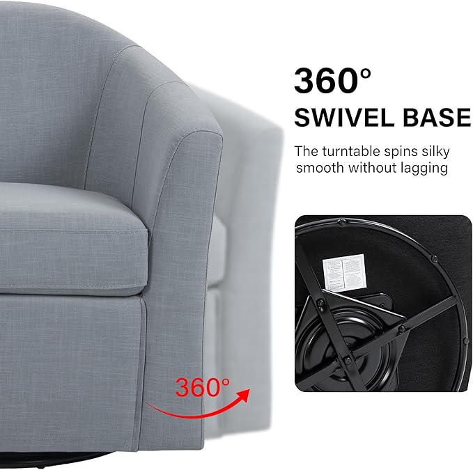 DREAMSIDEA Swivel Accent Chair Armchair, Modern Round Single Sofa Seating Comfy Reading Barrel Chairs for Living Room Bedroom (Light Grey, Set of 2)