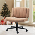 Vigosit Criss Cross Chair with Wheels – Comfortable Vanity Chair, Wide Rolling Cross Legged Office Chairs with Arms, Adjustable Desk Chairs Comfy for Home Office, Swivel Task (Brown)
