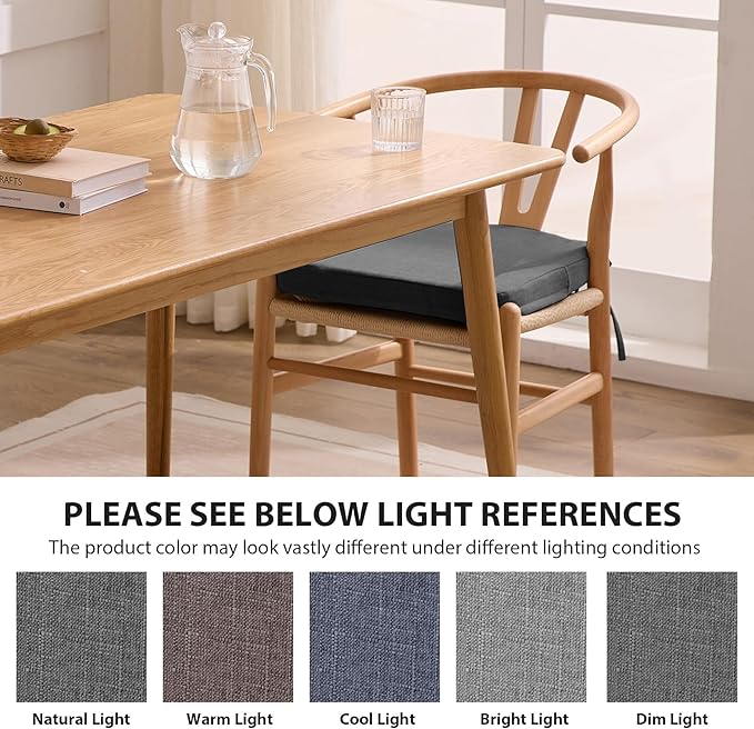 Ruqmuis Chair Cushions for Dining Chairs, 2" Thick Seat Cushions for Kitchen Chairs, D-Shaped Chair Pads with Washable Cover, Ties and Non Slip Backing, 17'' x 16'', Set of 4, Dark Grey