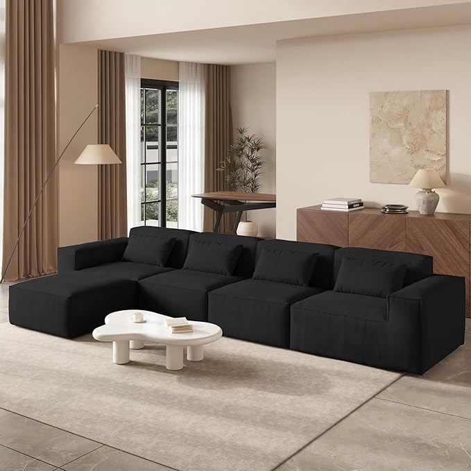 JACH L-Shaped Cloud Sectional Couch, 149" Huge Plus Modular Sofa, Modern Comfy Cloud Couches with Reversible Chaise Ottoman, Sofas Furniture for Living Room, Office, Apartment, Black