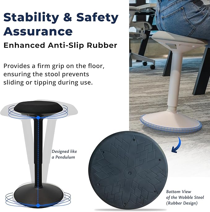 Standing Desk Stool Chair, Height Adjustable Stool 16-24 inch for Office and Classroom, Swivel seat, Anti-Slip Bottom Ergonomic Wobble Stool with Rocking Motion, Black