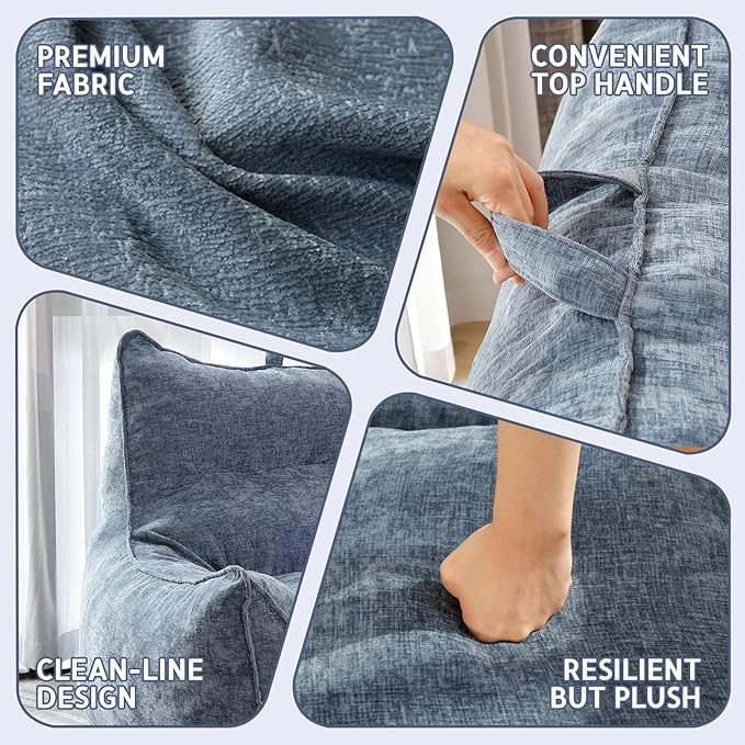 Giant Bean Bag Chair, Beanbag Chairs for Adults, Teens & Kids, Comfy Sofa Chair with Handle & Filling for Living Room, Reading & Gaming, Non-Slip(Bule-XL)