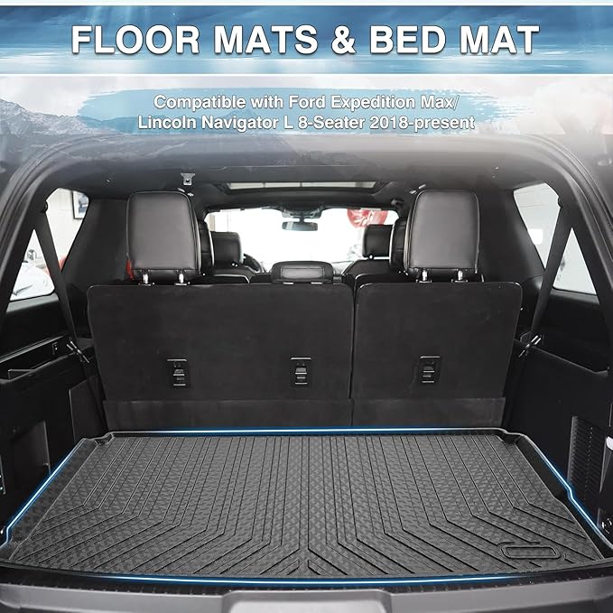 Mixsuper Floor Mats & Cargo Liner for Ford Expedition Max 2018-2024 8 Seats,All Weather TPE Floor Liner Trunk Cargo mat Protectors,Full Set Car Mats for Expedition Max Accessories,Black