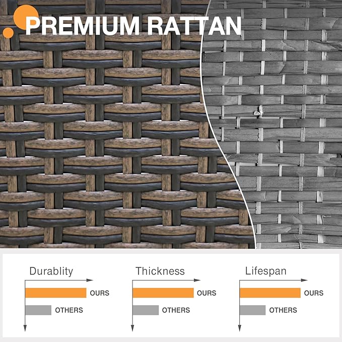 COOS BAY Harbor Retreat 3 Piece Outdoor Furniture Set, Patio Conversation Set with 2 Seat Loveseat and Ottomans, Wicker Furniture, Brown/Blue
