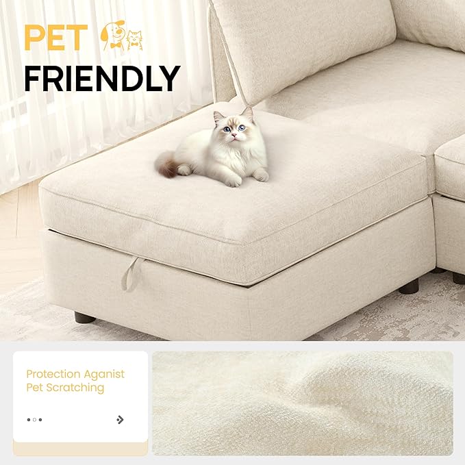 Oversized Modular 8 Seater Sofa with Removable Covers and Storage, Convertible U, L-Shaped and Sleeper Sectional, Modern Sectional Couch with Ottoman Chaise for Living Room, Bedroom, Apartment, Beige