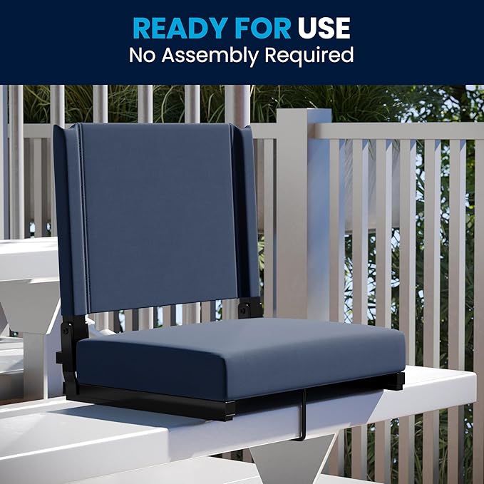 Flash Furniture Grandstand Portable Stadium Seats for Bleachers or Benches, Folding Padded Stadium Chairs with Handle, Pack of 2, 500 lb. Weight Capacity, Navy Blue