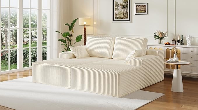 79" Double Oversized Chaise Lounge Chair Indoor, Corduroy Comfy Boneless Loveseat Sleeper Sofa Reading Chairs Cloud Couch Bed,Deep Seat, Wide Armrest,No Assembly Required for Living Room, Bedroom