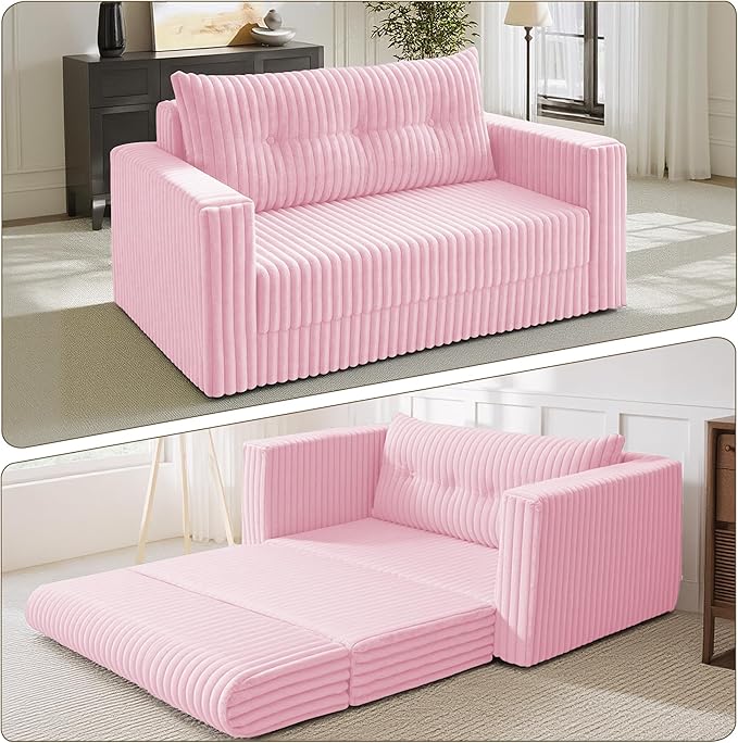 HABUTWAY Folding Sofa Bed, 2 in 1 Convertible Sleeper Chair with Pillow, Portable Fold Out Chair Bed with Armrest, Comfy Floor Couch, Lazy Sofa for Living Room Bedroom Dorm Home Office, Pink