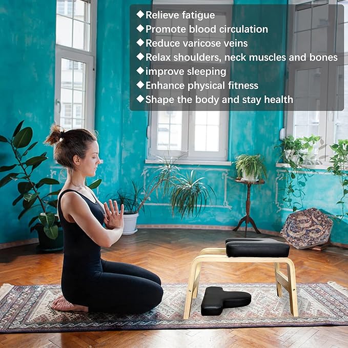 C-CHAIN Balanced Yoga Headstand Bench - Ideal for Workout, Fitness and Gym, for Both Beginner and Experience Yogis - Wood and PU Pads - Relieve Fatigue and Build Up Body