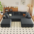 96" W Cloud Sectional Couch with Ottoman,Modern U-Shaped Cloud Couch with Deep Seat,Comfy Corduroy 3-Seater Sofa,Memory Foam Sofa for Living Room,No Assembly (Dark Grey,Right-Facing Chaise)
