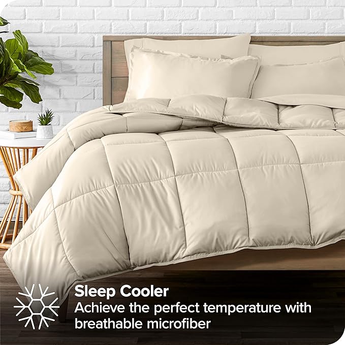 Bare Home Bed-in-A-Bag 7 Piece Comforter & Sheet Set - Full XL - Goose Down Alternative - Ultra-Soft 1800 Premium Bed Set (Full XL, Sand/Sand)