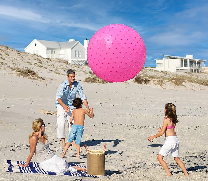 penepico Large Sensory Massage Ball for Kids, 2 Pack 33.5" 85cm Pink Bouncy Exercise Balls for Toddlers, Big Inflatable Toys with Tactile Spikes, Outdoor Giant Yoga Balls, Large Beach Ball