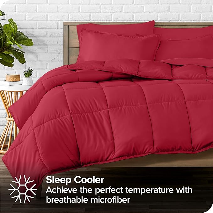 Bare Home Bed-in-A-Bag 7 Piece Comforter & Sheet Set - King - Goose Down Alternative - Ultra-Soft 1800 Premium - Bed Set (King, Red/Red)