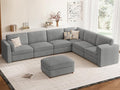 CUGOAO 159'' Modular Sectional Sofa, Oversized L-Shaped Sectional Couch with Ottoman, Deep Seat Chenille Cloud Couch, Mordern Upholstered Couches for Living Room, Apartment, Office, Grey