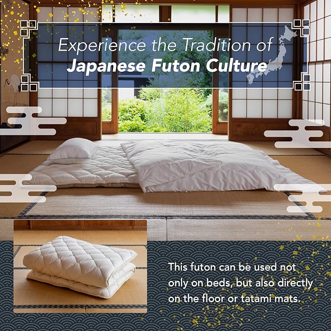 MORIRIN Japanese Floor Futon Mattress (Shikibuton) with Body Pressure Dispersion, Made in Japan, Full