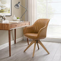 Art Leon Mid Century Modern Swivel Accent Chair with Arms, Beech Wood Legs Leather Upholstered Computer Desk Chair for Small Spaces Home Office Living Room Bedroom, Terracotta