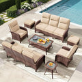 8-Piece Patio Furniture Set with 6-Inch Thick Cushions, High Back Outdoor Couch and Arm Chairs, All-Weather Conversation Set for Porch, Deck, Yard, Pool in Beige