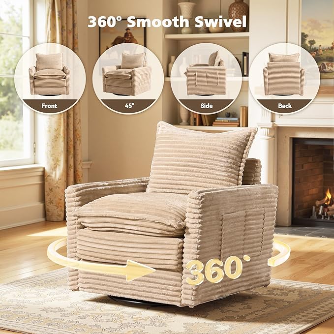 CAODOC Modular Sectional Sofa, 98" L Shaped Couch Set for Living Room, 4-Seater Comfy Cloud Couches with Swivel Chairs, DIY Combination, Plush Corduroy, Beige