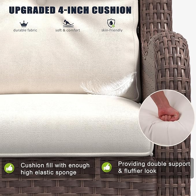 LayinSun 7 Pieces Outdoor Patio Furniture Set, Rattan Wicker Sectional Swivel Rocker Chairs Sets with Ottomans, Swivel Glider Chairs and Coffee Table