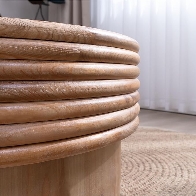 30.3" Round Wooden Coffee Table with Hidden Storage,Modern Rustic Centerpiece for Living Room,Natural Finish