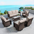 SUNSHINE VALLEY 6 Pieces Patio Furniture Set with Swivel Chairs, High Back Wicker Rattan Sofa with Extra Thick Cushion and Coffee Table, Outdoor Conversation Set for Garden Backyard Deck,Beige