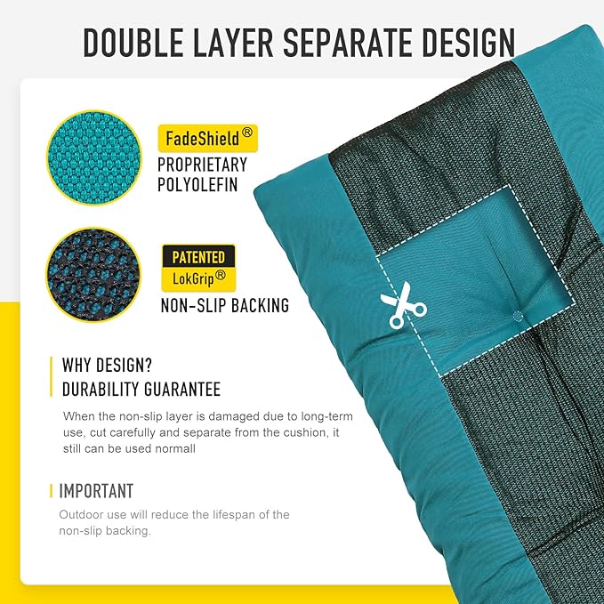 SUNROX LokGrip Non Slip Tufted Memory Foam Bench Cushion, FadeShield Water Resistant Durable Thicken Outdoor/Indoor Bench Seat Pads 42x16x4 inch, Turquoise