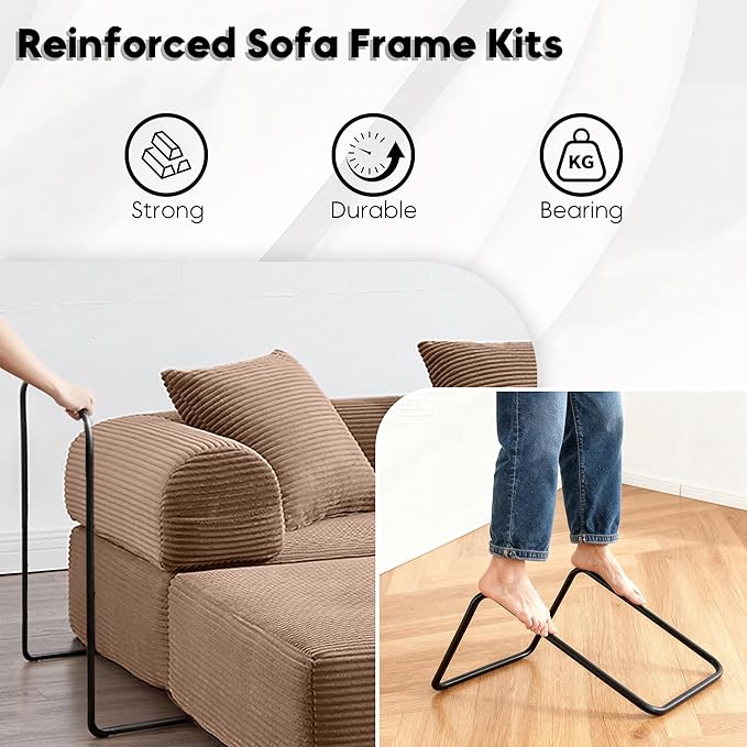L Shape Convertible Sofa Bed with Cylindrical Pillow and Storage Pocket, Convertible Sofa Couch Bed with Support Frame for Living Room Bedroom Children Room-Brown